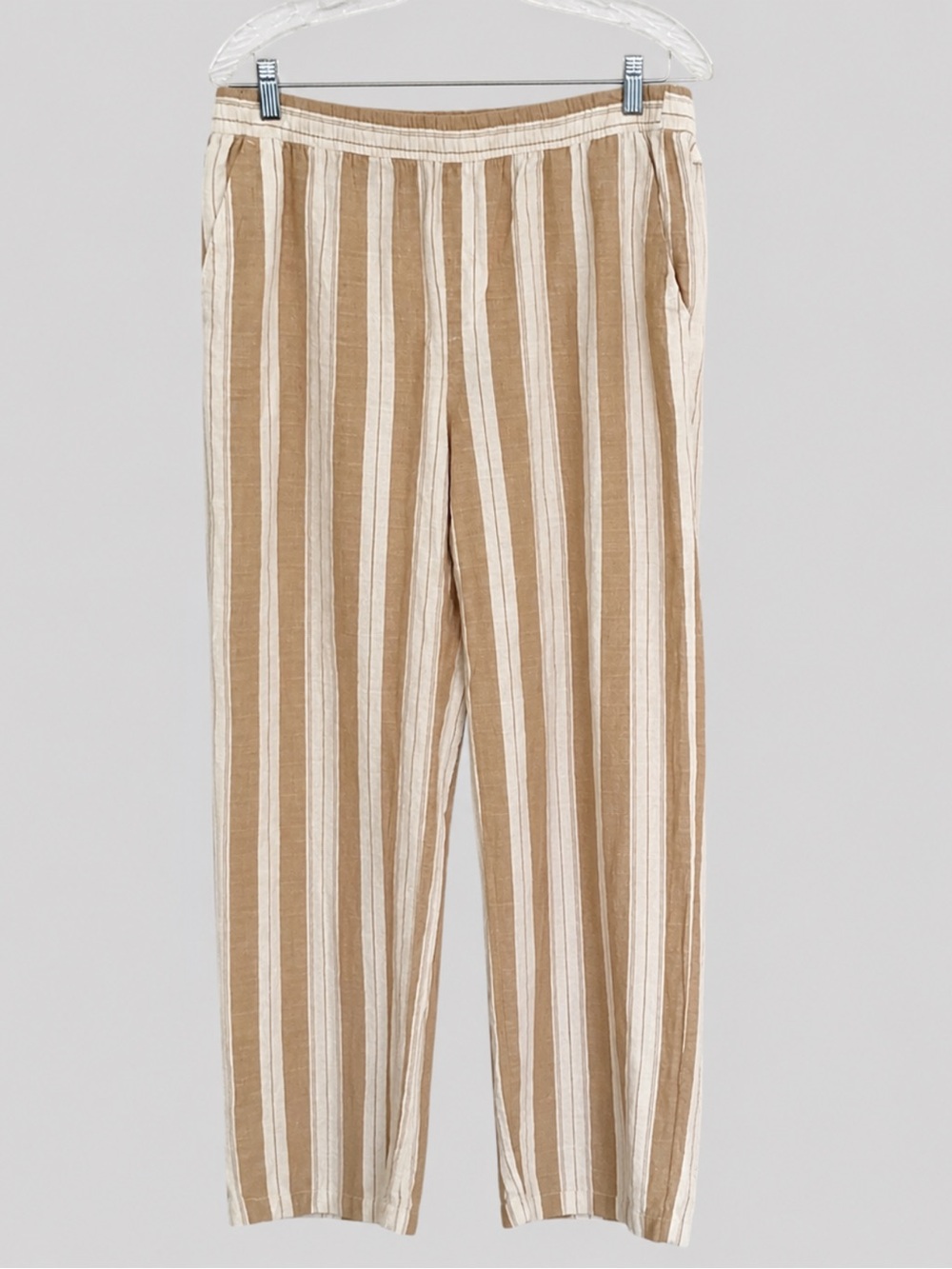 Old Navy Women’s Tan & White Vertical-Stripe Linen Wide Leg Pants